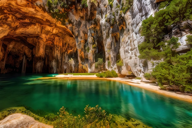 Una gran piscina de agua en una cueva.