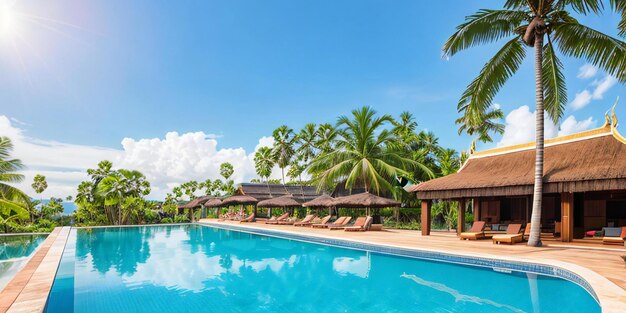 una gran piscina rodeada de palmeras