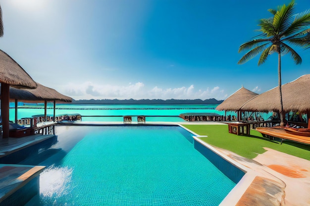 una gran piscina rodeada de palmeras