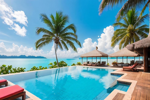 una gran piscina rodeada de palmeras