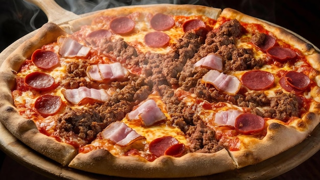 Una gran pizza mixta con carne