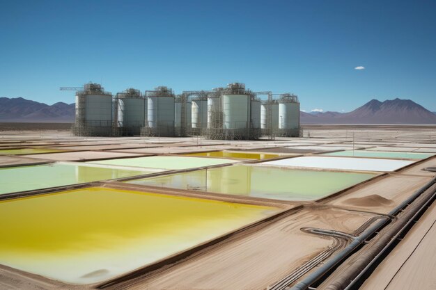 una gran planta industrial con una gran cantidad de silos en el fondo