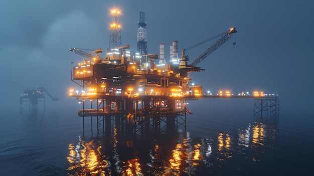 una gran plataforma petrolera está en el agua con la palabra petróleo en ella