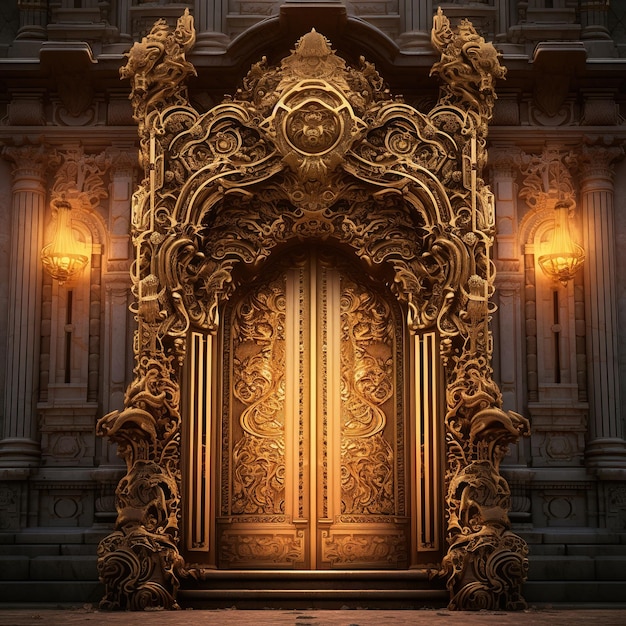 Gran puerta hecha de oro de un palacio