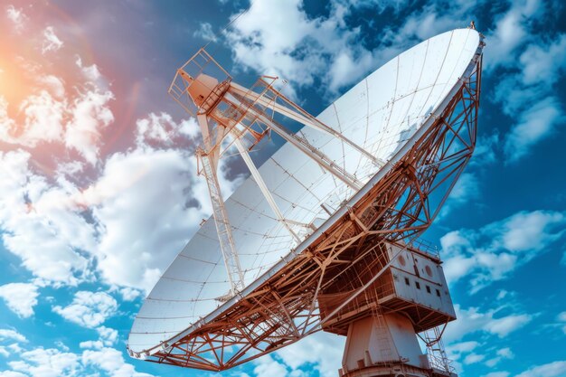 Foto gran radiotelescopio torre de conexión por satélite observatorio de astronomía electrónica antena de antenas de radar