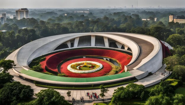 Foto un gran reloj está en la parte superior de un edificio con un diseño verde y rojo