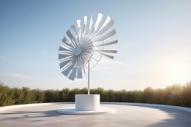Foto un gran reloj de sol de metal está en un pedestal blanco