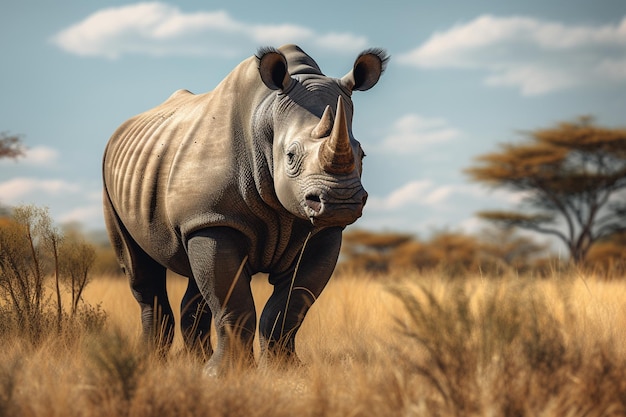 Gran rinoceronte pastando en el desierto africano área generativa ai