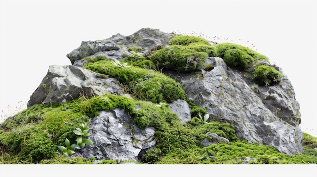 Una gran roca cubierta de plantas verdes exuberantes adecuada para temas de naturaleza y medio ambiente