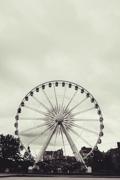 Gran rueda de la fortuna contra el cielo estilo vintage