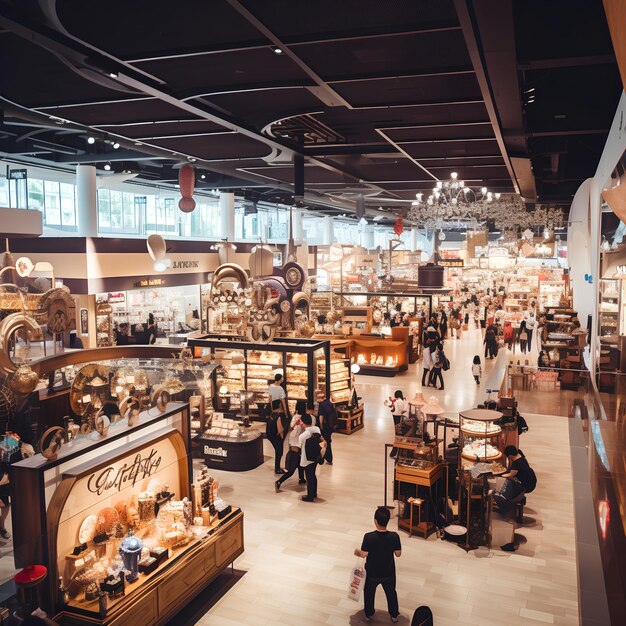 En una gran sala de un centro comercial con un estilo central una marca bien conocida