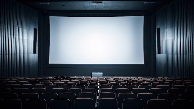 Una gran sala de cine con una pantalla que dice "no hay nadie sentado en ella".