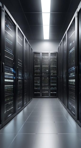 una gran sala de computadoras con muchos servidores y muchas otras máquinas