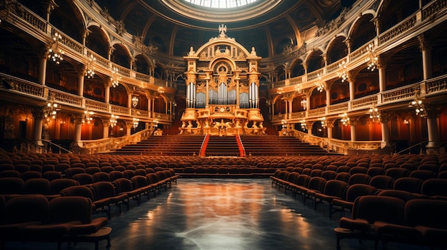 Foto gran sala de conciertos en el interior con sillas.