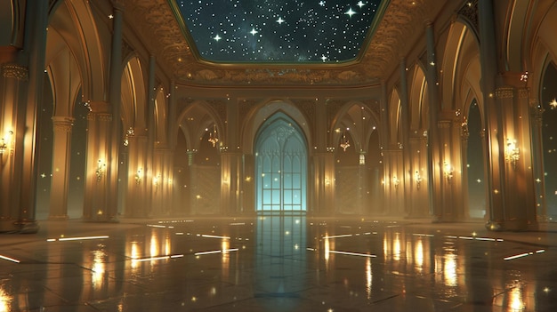 Un gran salón de baile bañado en el suave resplandor de la luz de las estrellas seres se reúnen para el elegante Generative Ai