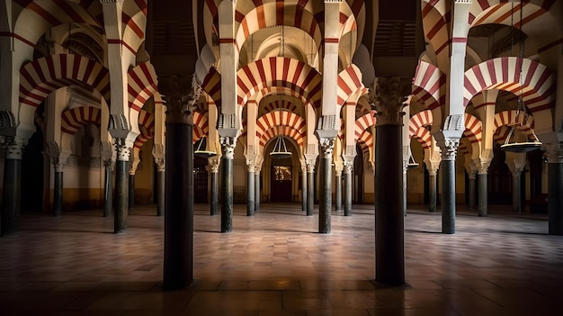 Foto un gran salón con columnas y arcos en sevilla.