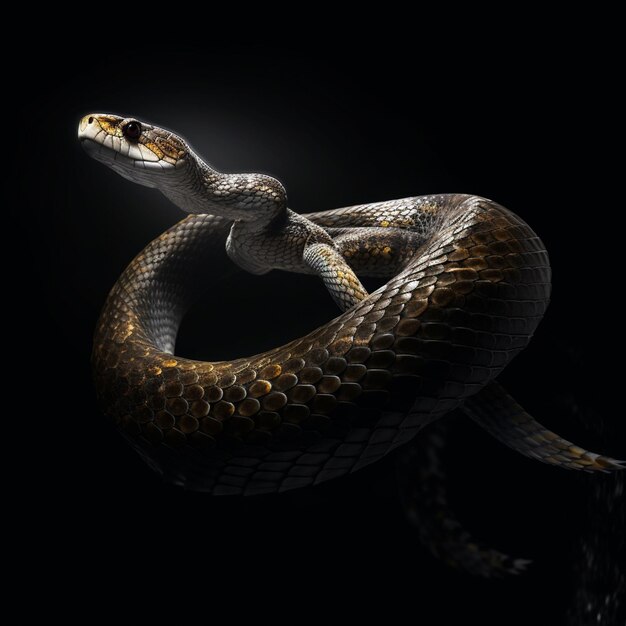 Una gran serpiente aterradora con un fondo negro