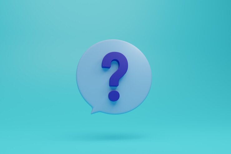 Foto gran signo de interrogación azul en la ilustración de estilo 3d con fondo azul claro en el cuadro de diálogo redondo