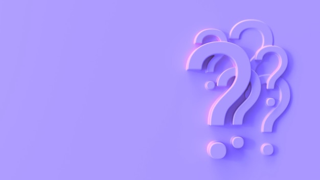 Foto gran signo de interrogación en colores morados 3d render