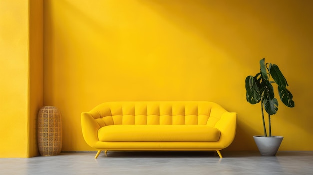 Un gran sofá amarillo en una habitación amarilla Interior minimalista