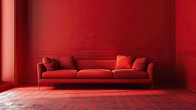 Un gran sofá rojo en una habitación roja