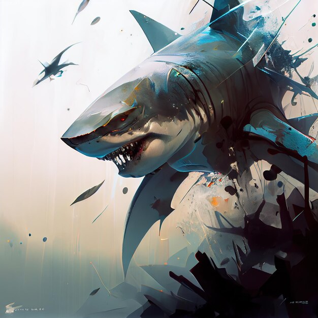 Foto gran tiburón blanco bajo el mar