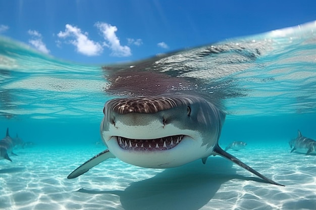 Gran tiburón blanco nadando en el océano