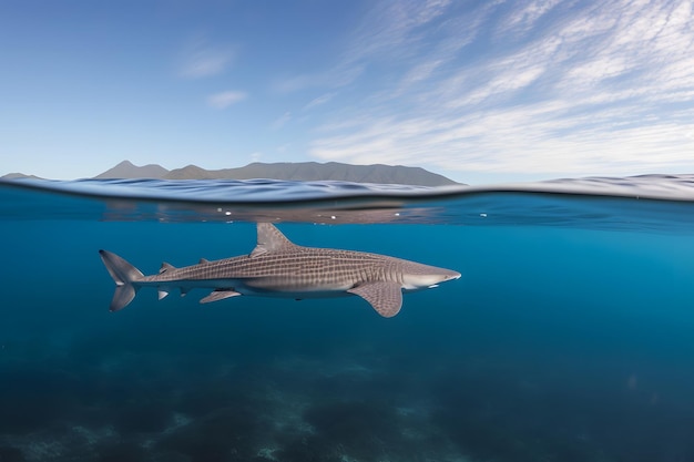 Gran tiburón blanco posando en la red neuronal de aguas azules profundas generada por ai