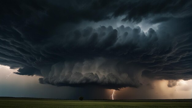 una gran tormenta de truenos con relámpagos en el campo