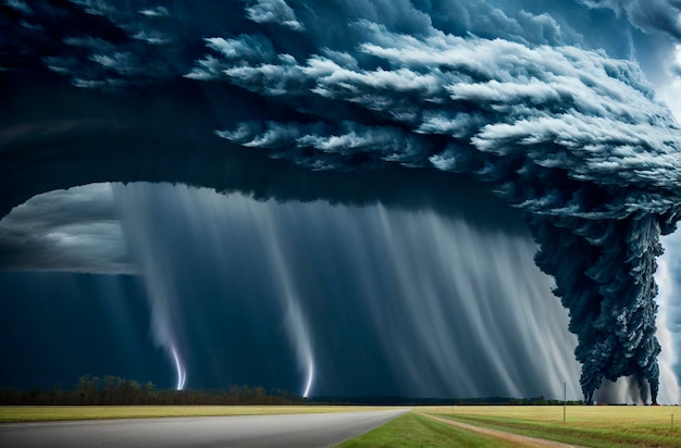 Un gran tornado en un campo en el campo en un día nublado IA generativa