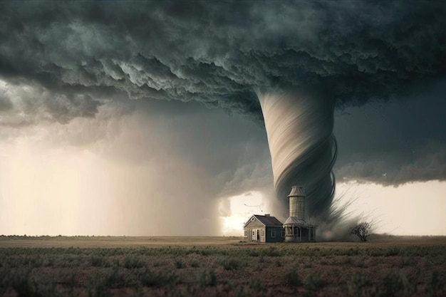 Un gran tornado en el campo un gran desastre natural en el mundo IA generativa