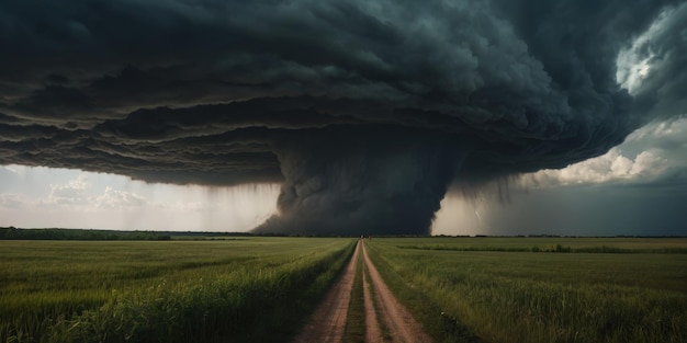 Un gran tornado en el campo.