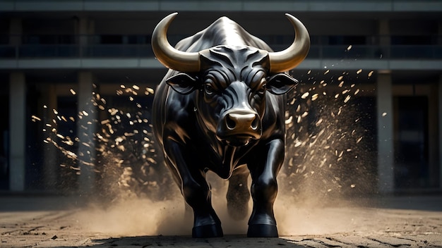 Gran toro que es un símbolo de progreso y crecimiento del mercado de valores