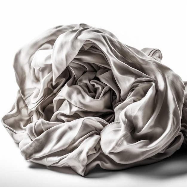 Un gran trozo de seda está apilado sobre un fondo blanco.