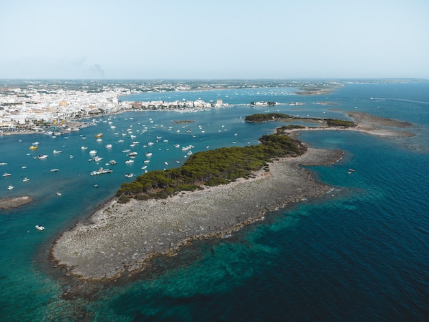 Una gran vista de porto cesareo y la isla de los conejos, en puglia