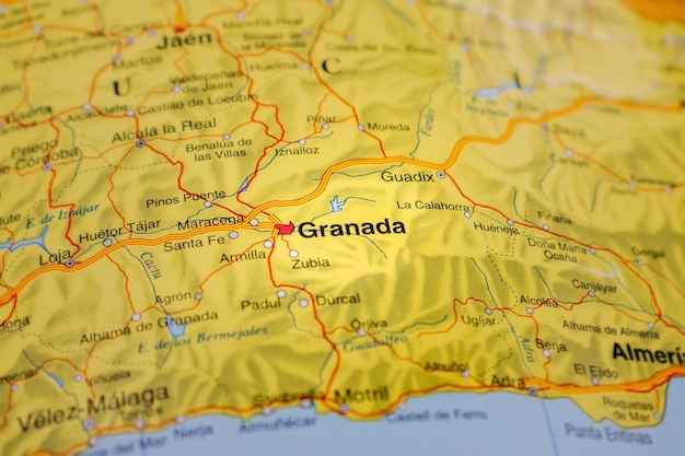 Granada destacada em um mapa da Espanha