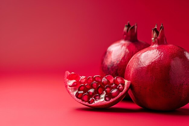 Foto granatapfel-hälften auf rosa hintergrund