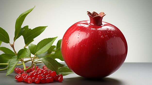 Granatapfel mit Blatt auf schwarzem Hintergrundgenerative KI