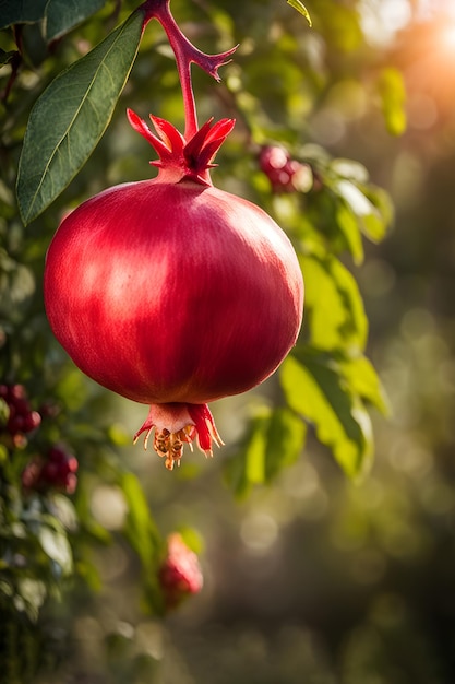 Granatapfel wächst auf einem Baum im Garten