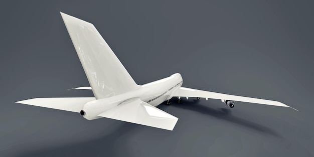 Grande aeronave de passageiros Avião branco em ilustração 3D de fundo cinza
