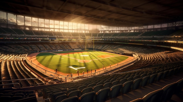 Grande arena de beisebol profissional à luz do sol IA generativa