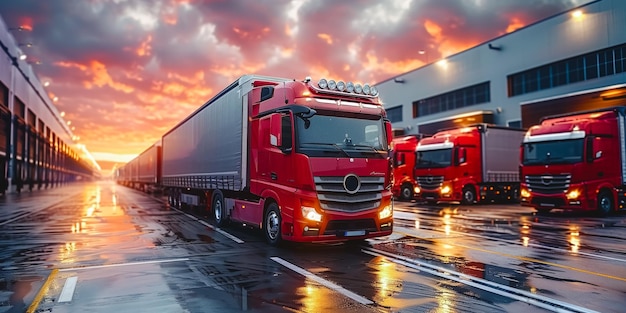 Grande armazém de distribuição com portões para cargas e camiões