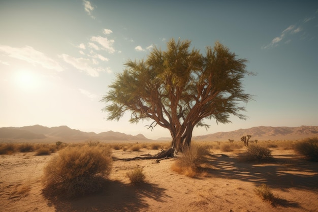 Grande árvore no meio da paisagem de árvores do deserto AI