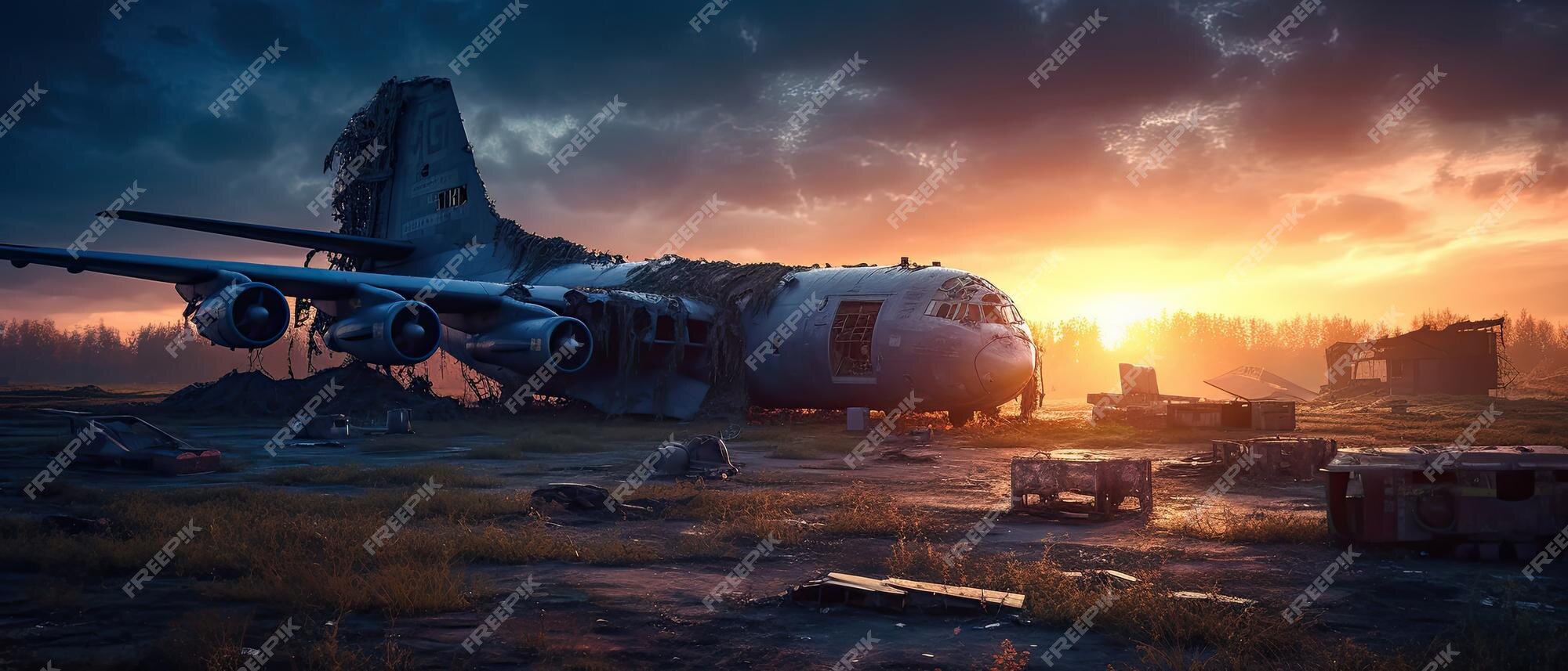 Grande avião de guerra militar pós apocalipse paisagem jogo de guerra papel  de parede foto arte ilustração ferrugem