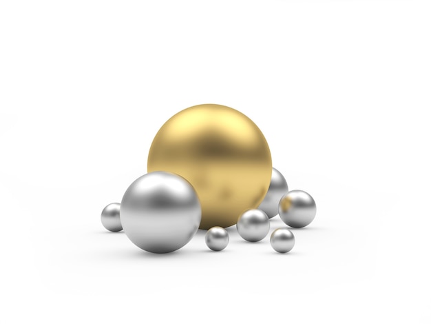 Grande bola dourada e esferas prateadas