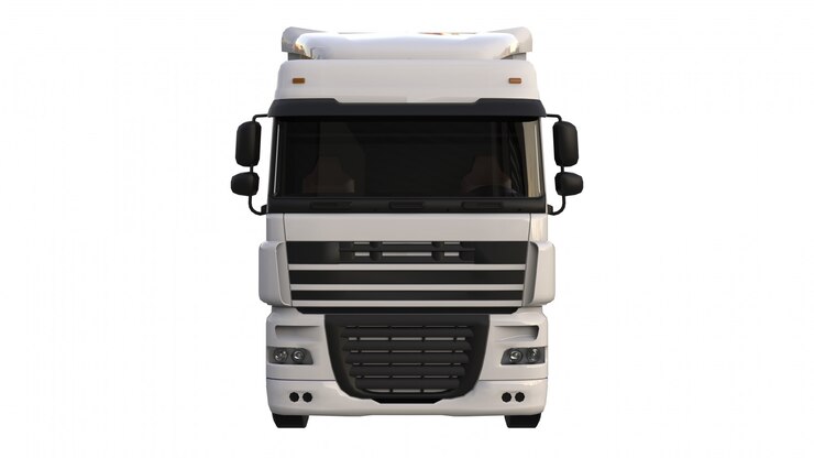 Foto grande caminhão branco com um semi-reboque. modelo para colocar gráficos. renderização em 3d.