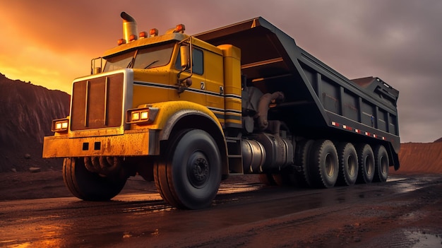 Foto grande caminhão de mineração amarelo para antracita de carvão indústria de mineração a céu aberto