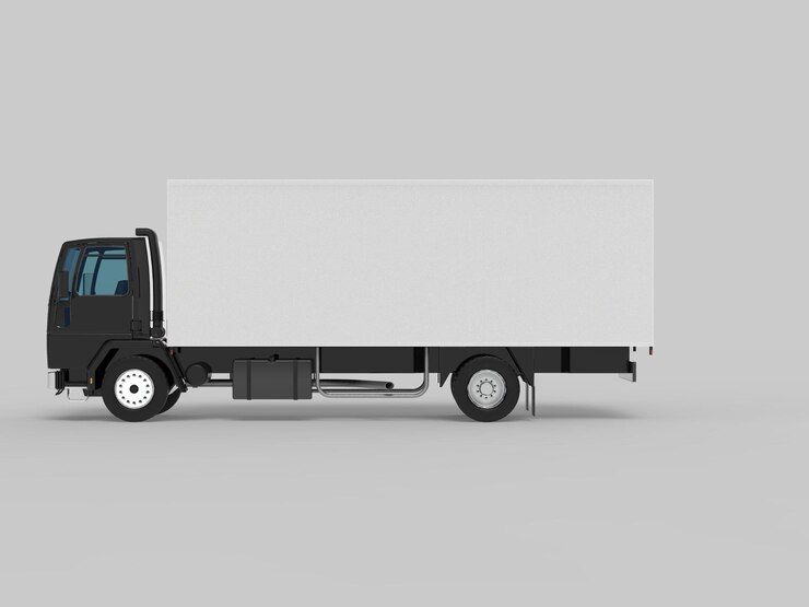 Foto grande caminhão preto com um modelo de semi-reboque para colocar gráficos renderização 3d
