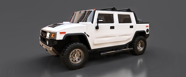 Grande caminhonete off-road branca para o campo ou expedições em fundo cinza isolado. Ilustração 3D.