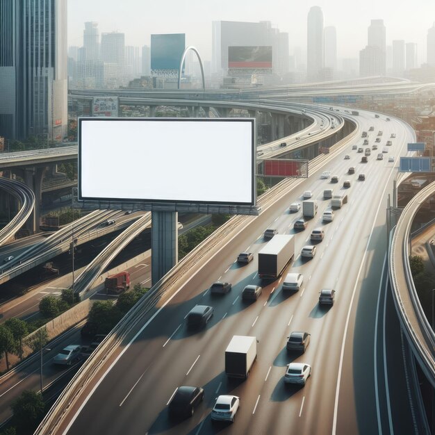 Grande cartaz branco ao lado da estrada Mockup